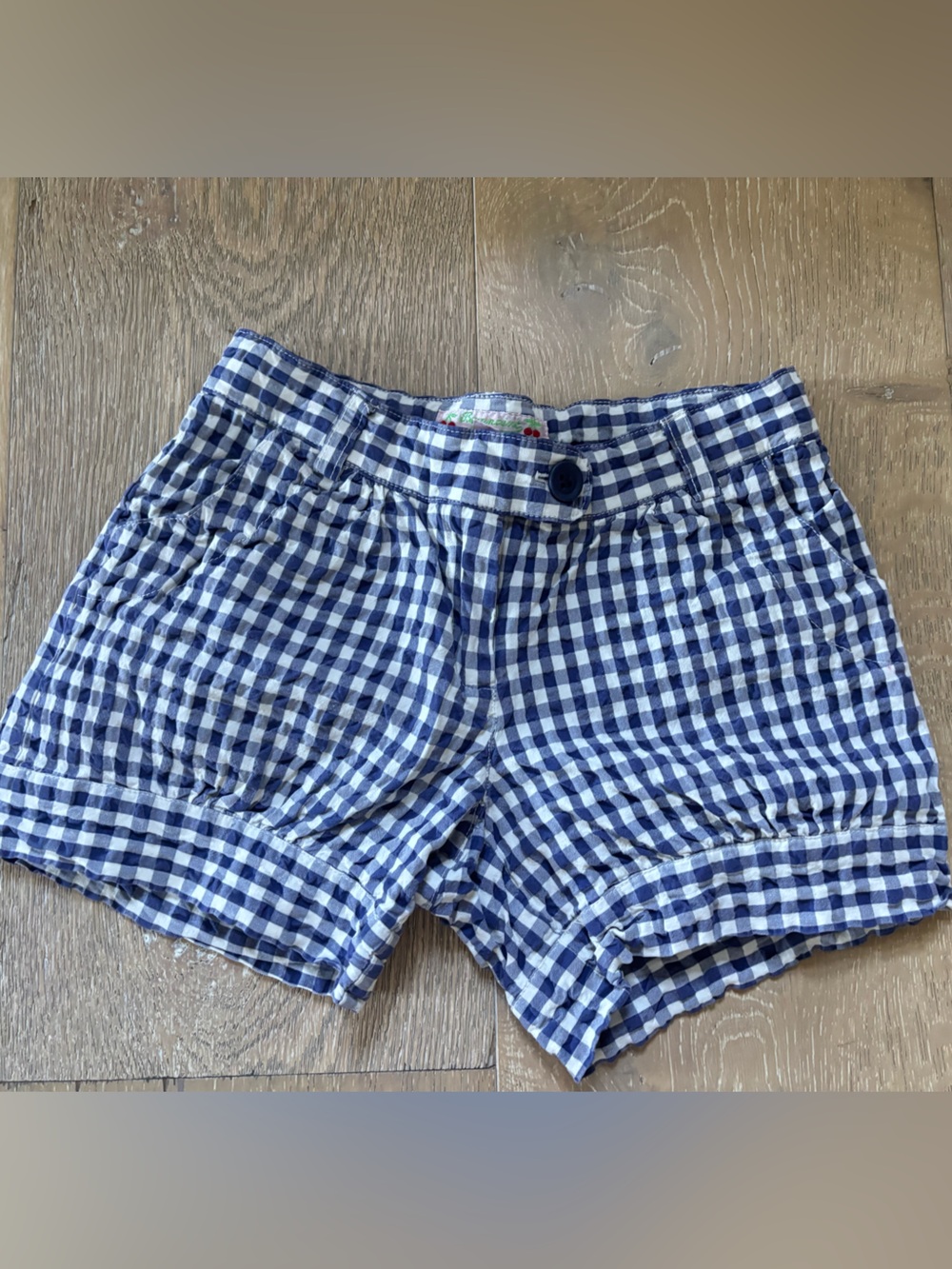 Bonpoint Navy and White Gingham High-Waist Shorts 6